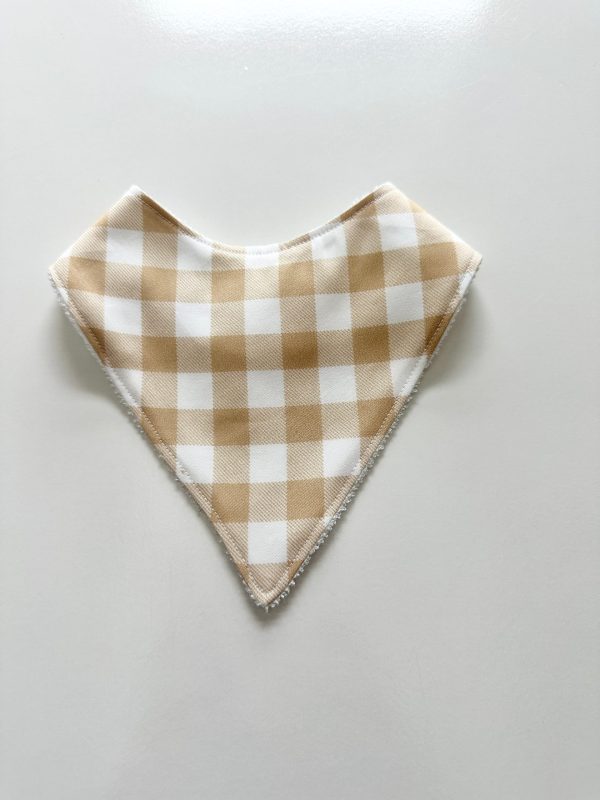 Beige gingham bandana bib