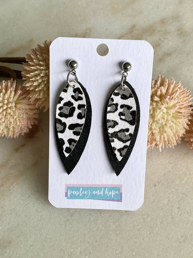 Faux Leather Dangle - Snow Leopard
