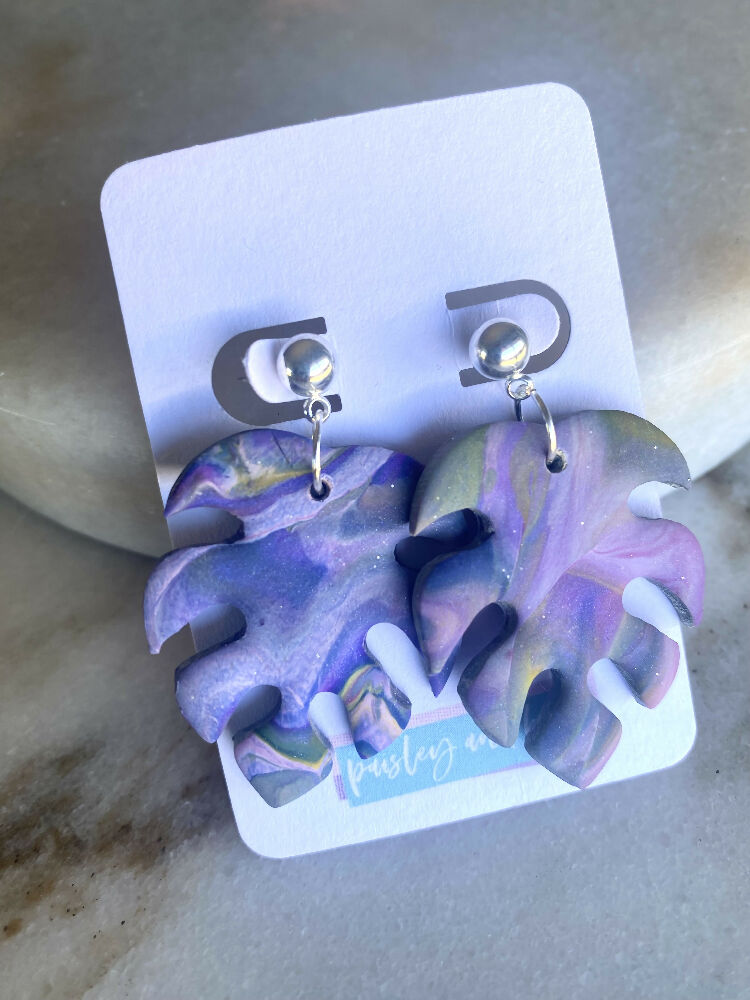 Polymer Clay Monstera Dangles