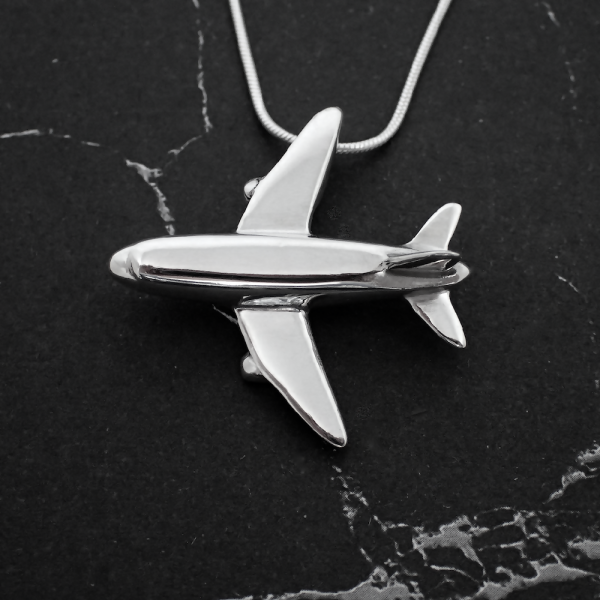 Aeroplane - Handmade Sterling Silver Plane Pendant with Snake Chain