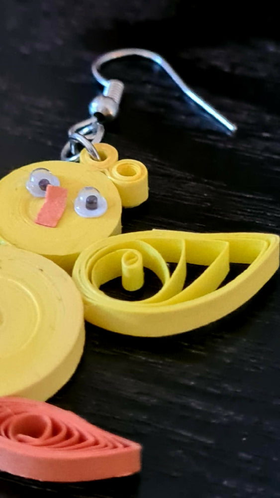 Baby chick earrings, handmade, paper quilled