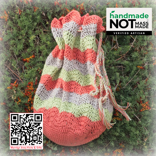 Bag: Cotton beach/project bag. Tutti-Frutti colours. Handmade. Free post.