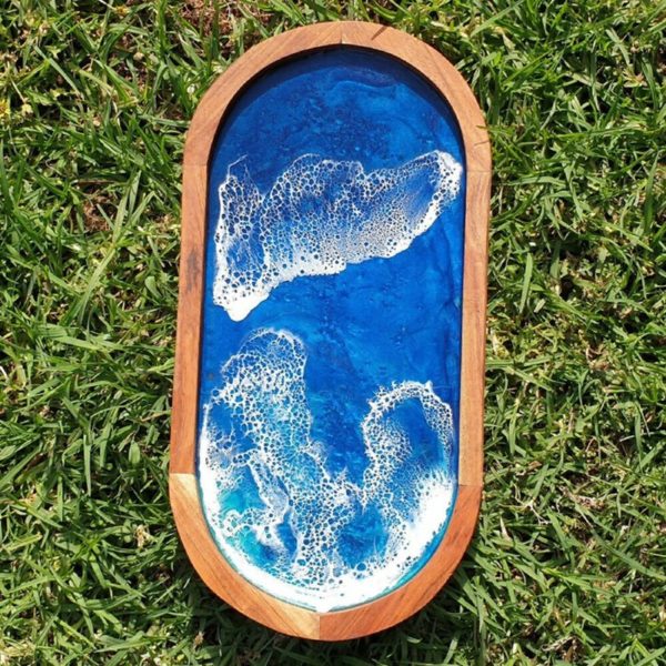 Beach Resin Art Acacia Serving Tray