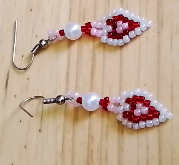 Beaded Heart Earrings Pink, red, white