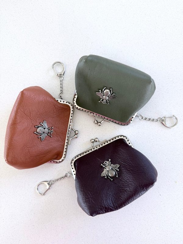 ‘Bee’ leather coin purse with key chain