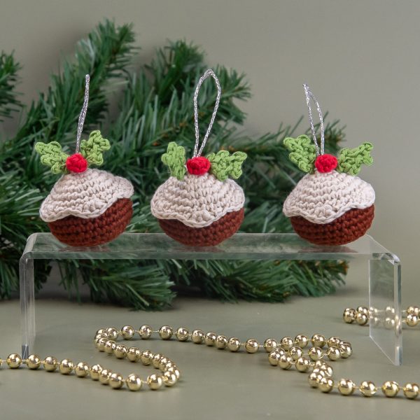 Christmas Tree Decorations - Set of Three - Christmas Puddings - Small