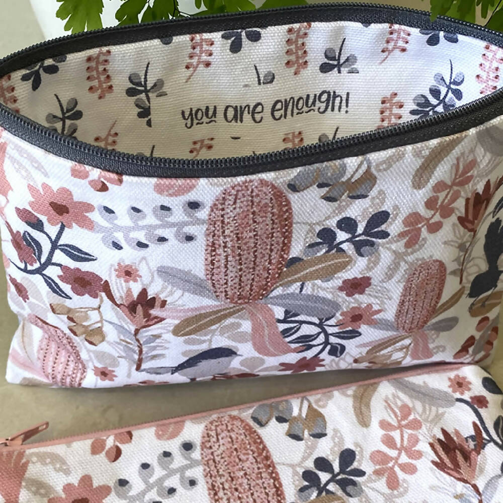 Zipper Purse - Australian Banksias pattern print with secret message inside #24