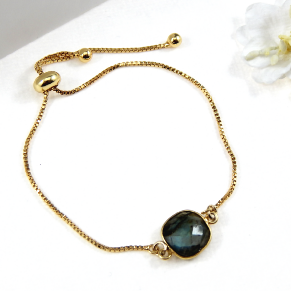 Adjustable Labradorite Gold Bolo Friendship Bracelet