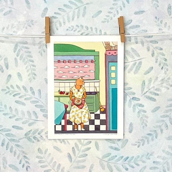 Cat Baking Pie in a Vintage Kitchen - Print (R5-bake)
