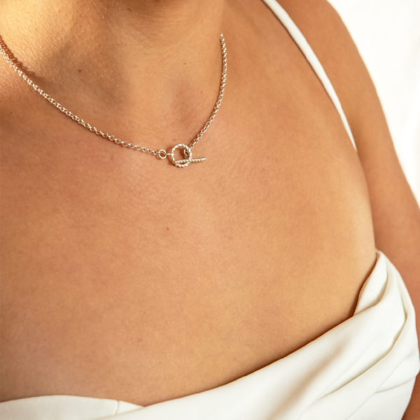 925 Silver Layering Necklace w 12mm SS Toggle Ring & Bar