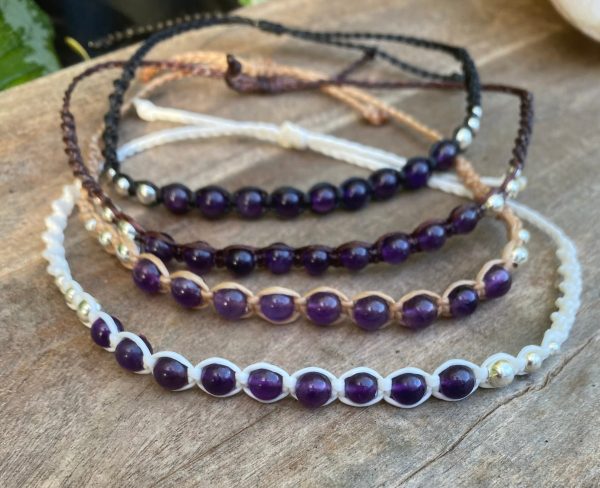 Amethyst Beaded Anklet: Macrame Adjustable Waterproof