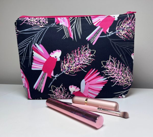 Black and pink galahs toiletries bag