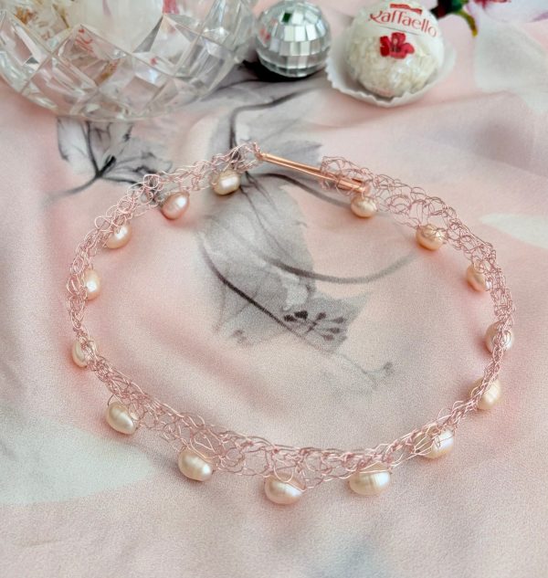 “Blossom” — Rose pearl crochet choker