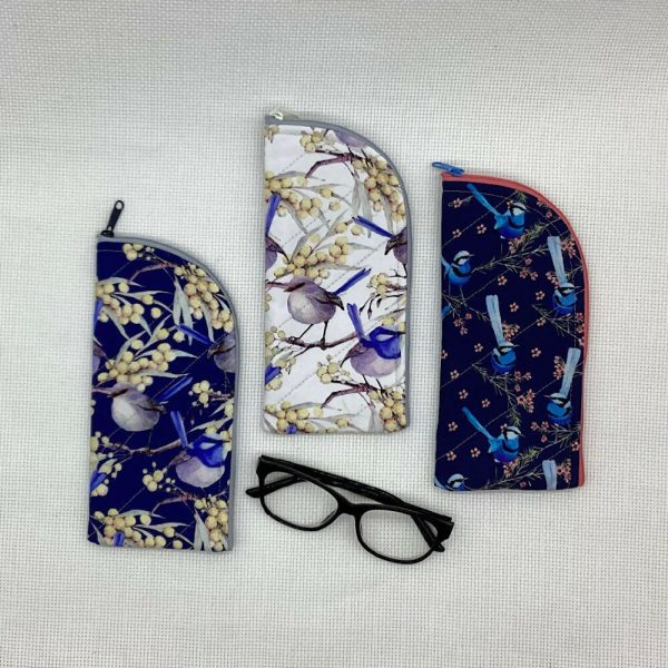 Blue wren glasses case for sunglasses, reading, spectacles - 3 designs