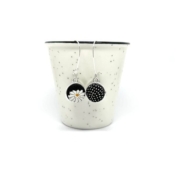 Double Sided Fabric Button Earrings - Daisy