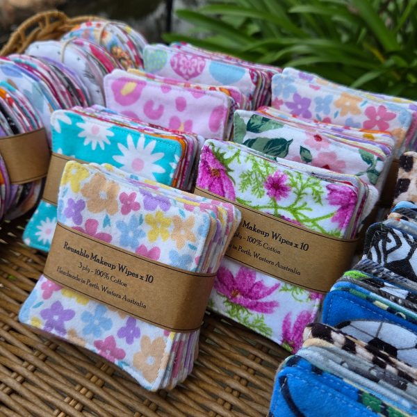 Eco Friendly, Reusable Makeup Wipes, packs of 10, various designs