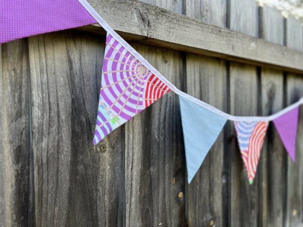 Flag Bunting - Swirls with Purple & Blue (7 flags)