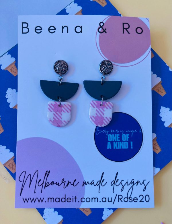 Gingham & grey earrings