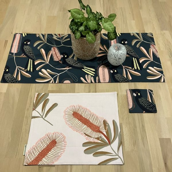 handmade Australia native reversible - black cockatoo & banksia
