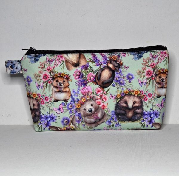 Zippered Pouch with Aussie Animals and Wildflowers, size Large