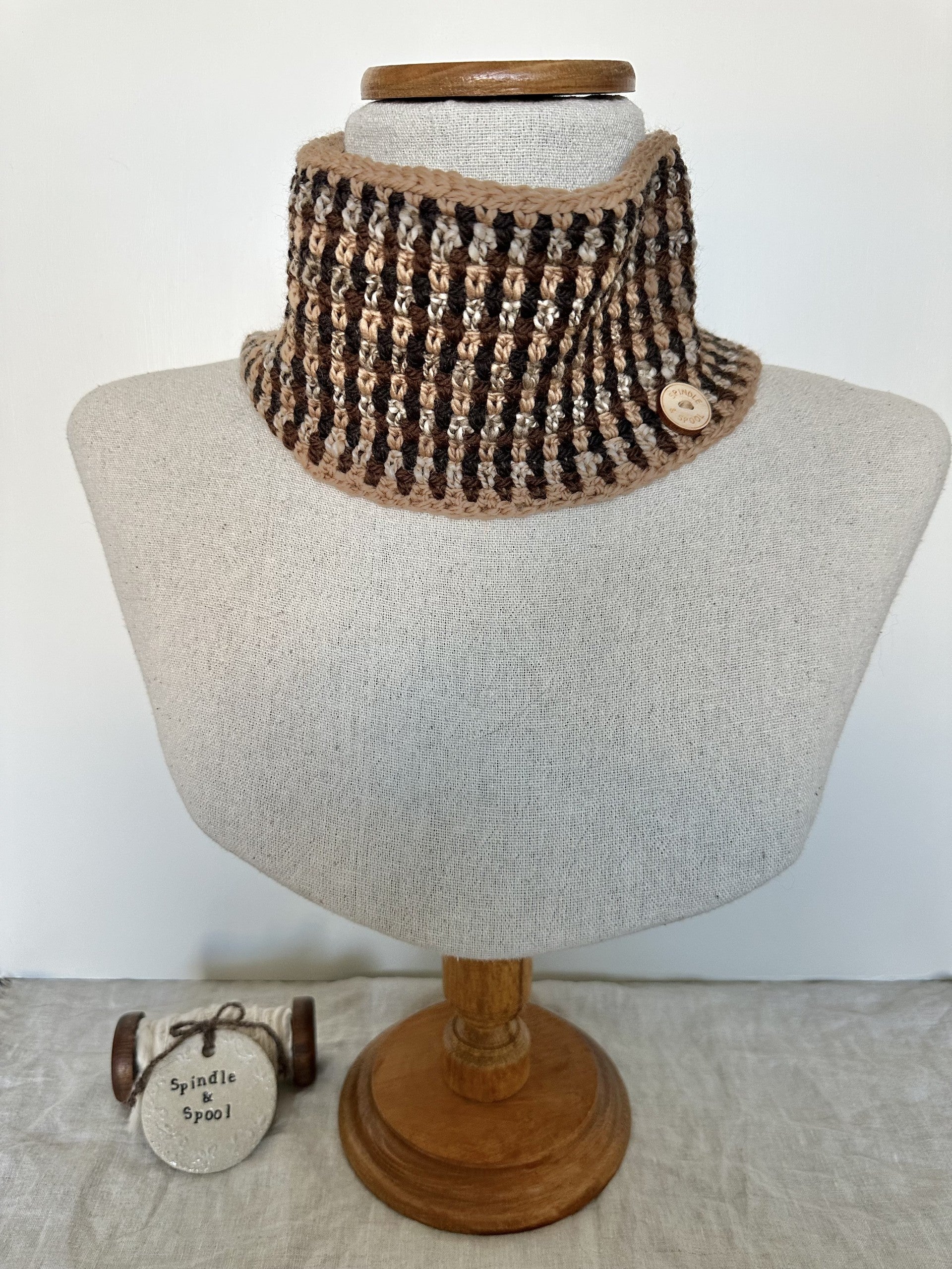'Caramel Mocha' Crocheted Wool Cowl or Neck Warmer