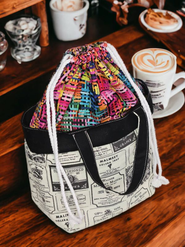 Black and White Drawstring Tote Bag