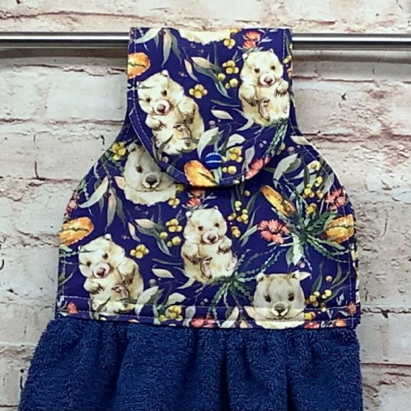 Australian Wombats (blue) hanging hand towel