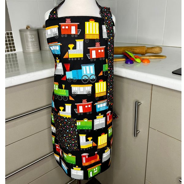 Apron .. Children's Reversible ..Trains