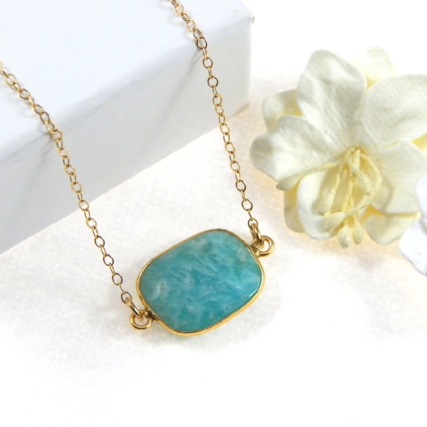 Amazonite Necklace,Amazonite Freeform Necklace Gold Fill Chain