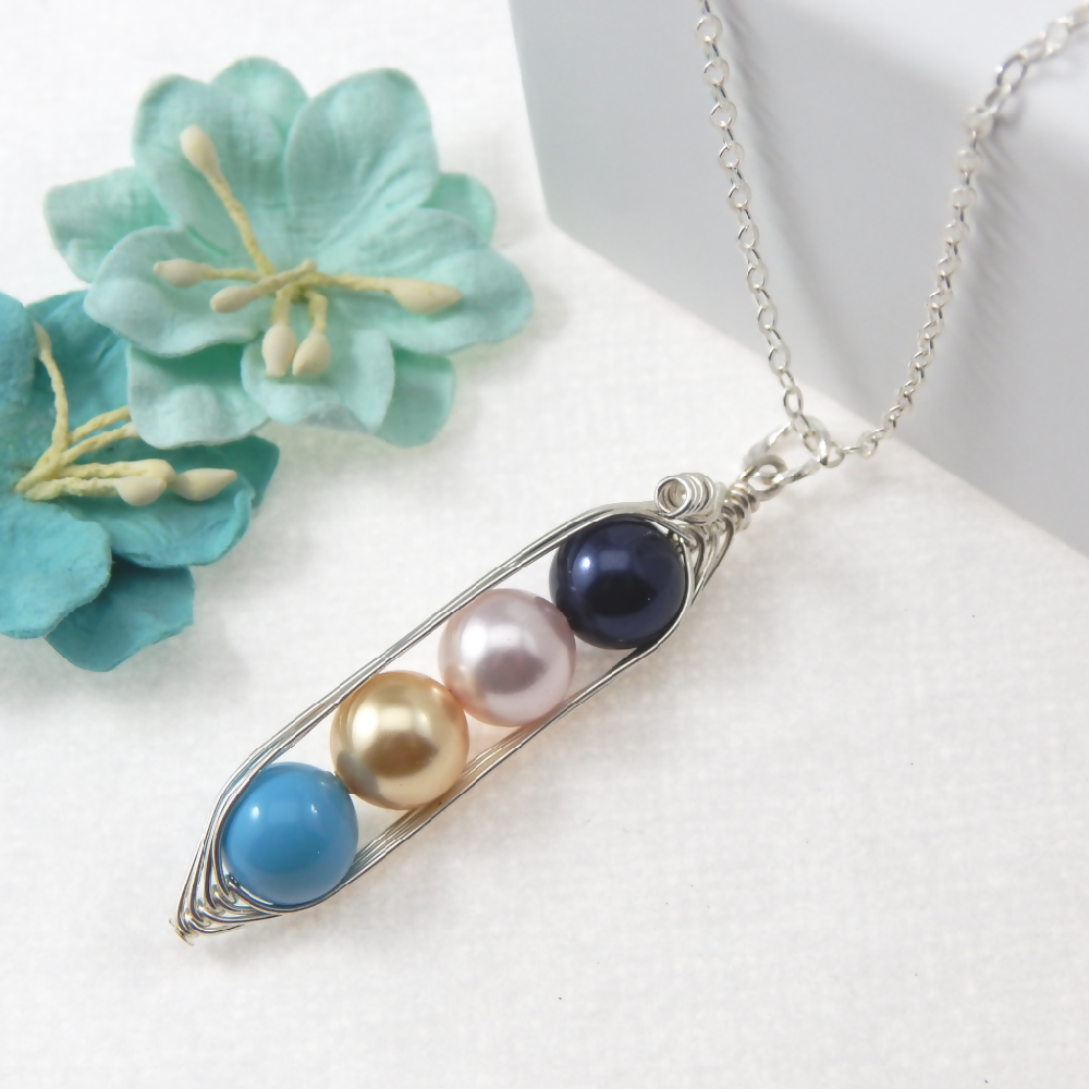 Four Peas In A Pod Family Birthstone Necklace