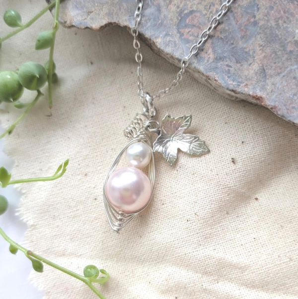 Mother and Daughter Silver Pea Pod Necklace