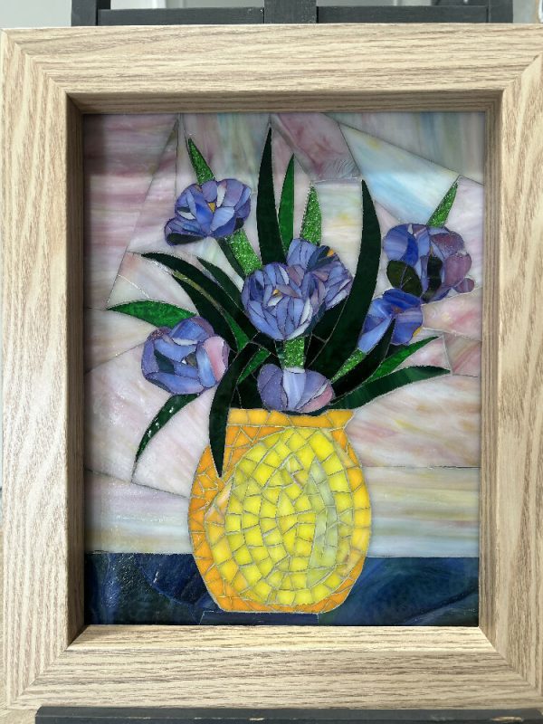 ‘TULIPS’ Stained Glass Mosaic Framed Tulip Still Life