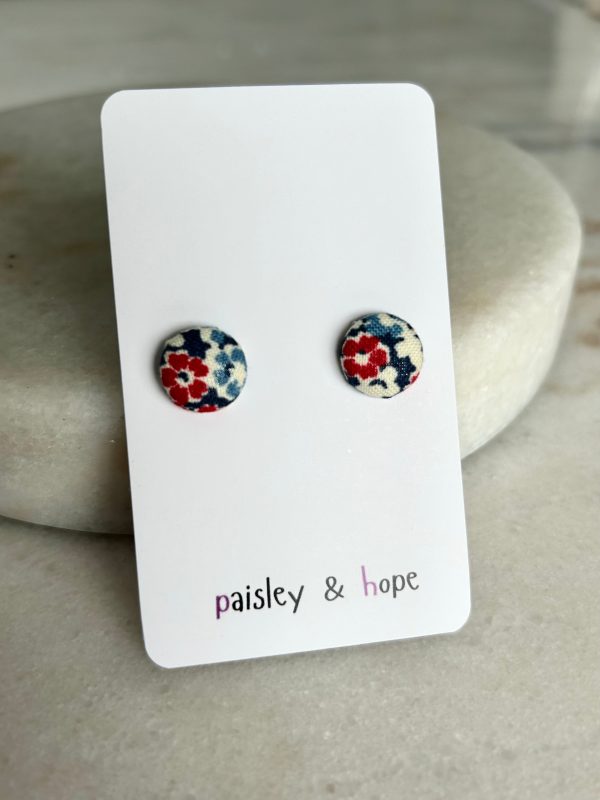 12mm Fabric Button Stud Earrings - Choose Design