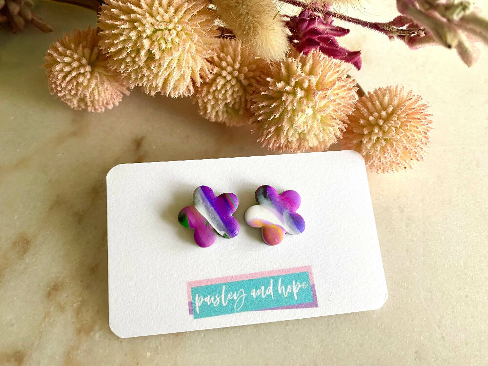 Polymer Clay Statement Studs - Multicoloured Flowers